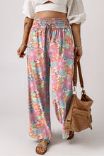 Load image into Gallery viewer, Pink Floral Smocked Waist Loose Pants