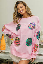Cargar imagen en el visor de la galería, Pink Sequined Easter Egg Drop Shoulder Oversized Sweatshirt