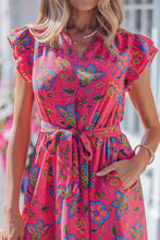 Load image into Gallery viewer, Rose Flutter Sleeve Belted Floral Long Dress