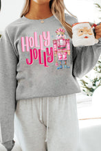 Load image into Gallery viewer, Gray HOLLY JOLLY Nutcracker Print Crew Neck Christmas Sweatshirt