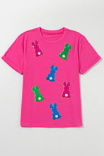 Cargar imagen en el visor de la galería, Rose Red Easter Rabbit Chenille Patched Pattern Crew Neck Tee