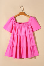 Load image into Gallery viewer, Bright Pink Textured Square Neck Flutter Sleeve Tiered Flowy Blouse