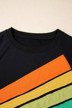 Load image into Gallery viewer, Black Rainbow Raglan Sleeve Crew Neck Plus Size Sweatshirt