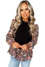 Load image into Gallery viewer, Black Floral Ruffle Sleeve Peplum Top