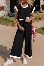 Load image into Gallery viewer, Black Color Block Pocketed T Shirt and Wide Leg Pants Set