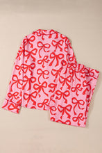 Load image into Gallery viewer, Pink 2pcs Bow Print Shirt Style Long Sleeve Pajama Set