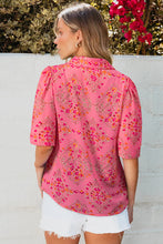 Cargar imagen en el visor de la galería, Rose Red Floral Print Wide Short Sleeve Loose Shirt