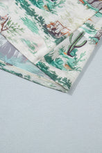 Load image into Gallery viewer, Green Western Print Long Sleeve Round Neck Slim Top