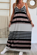 Load image into Gallery viewer, Multicolour Mixed Stripes Spaghetti Straps V Neck Maxi Dress