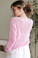 Load image into Gallery viewer, Light Pink Big Flower Hollowed Knit Drop Shoulder Sweater