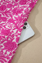 Load image into Gallery viewer, Pink Floral Print Color Block Patchwork V Neck Short Sleeve Midi Dress