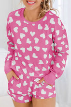 Cargar imagen en el visor de la galería, Pink Valentine Heart Shape Print Long Sleeve Top Shorts Lounge Set