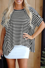 Load image into Gallery viewer, Black Stripe Batwing Sleeve Crewneck Oversized Top