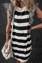 Cargar imagen en el visor de la galería, Black Stripe Contrast Ruffled Sleeve T-shirt Dress