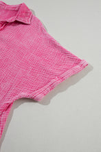 Load image into Gallery viewer, Strawberry Pink Mineral Wash Crinkle Split Neck Raw Hem Tiered Dress