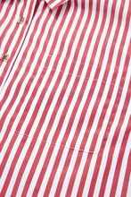 Cargar imagen en el visor de la galería, Red Stripe Patched Pocket Side Slit Loose Shirt