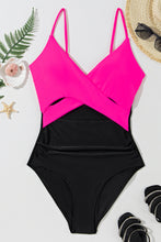 Cargar imagen en el visor de la galería, Rose Red Crossover Colorblock Cutout One Piece Swimsuit
