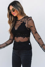 Load image into Gallery viewer, Black Bow Pattern Accent Mesh Long Sleeve Top