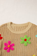 Load image into Gallery viewer, Light French Beige Crochet Flower Hollow-out Sweater T Shirt