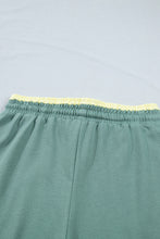 Cargar imagen en el visor de la galería, Sea Green Color Block Flower Patchwork Drawstring Contrasted Elastic Waist Wide Leg Pants