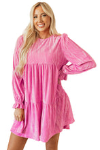Load image into Gallery viewer, Strawberry Pink Flounce Sleeve Tiered Ruffled Velvet Mini Dress