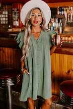 Load image into Gallery viewer, Mist Green Ruffle Sleeve V Neck Frilled Shift Dress