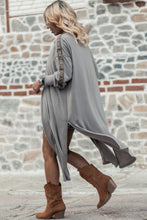 Cargar imagen en el visor de la galería, Medium Grey Aztec Accent Side Slit Open Front Long Cardigan