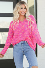 Load image into Gallery viewer, Dark Pink Colorful Spots Knitted V Neck Casual Sweater
