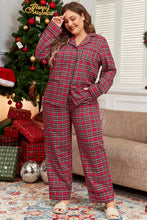 Cargar imagen en el visor de la galería, Red Plaid Printed Shirt and Pants Plus Size Lounge Set