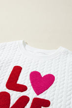 Cargar imagen en el visor de la galería, White LOVE Chenille Embroidered Cable Knit Pullover Sweatshirt
