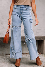 Load image into Gallery viewer, Beau Blue Bowknot Decor Boyfriend Cargo Jeans