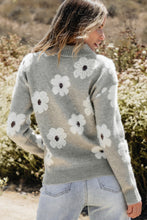 Load image into Gallery viewer, Gray Floral Pattern Half Zip Drop Shoulder Sweater