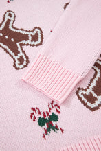 Load image into Gallery viewer, Pink Christmas Ginger Bread Man Print Round Neck Casual Sweater