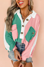 Cargar imagen en el visor de la galería, Pink Colorblock Ribbed Collared Oversized Sweatshirt