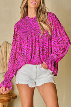 Load image into Gallery viewer, Hot Pink Leopard Shirred Puff Sleeve Flowy Blouse