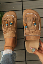 Cargar imagen en el visor de la galería, Color black Boho Bow Fringed Faux Suede Slip-on Loafers Square Toe Casual Slippers