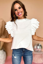 Cargar imagen en el visor de la galería, White Solid Color Scalloped Ruffle Sleeve Top