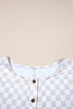 Load image into Gallery viewer, Apricot Checkered Print Buttoned Crew Neck Wide Leg Jumpsuit