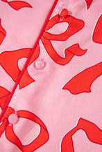 Load image into Gallery viewer, Pink 2pcs Bow Print Shirt Style Long Sleeve Pajama Set