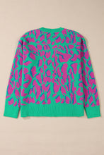 Cargar imagen en el visor de la galería, Green Abstract Print Ribbed Trim Baggy Sweater