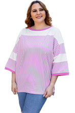 Load image into Gallery viewer, Pink Stripe Patchwork Bracelet Sleeve Plus Size T Shirt