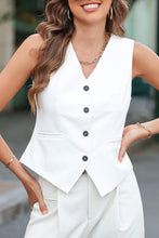 Cargar imagen en el visor de la galería, White Solid Color Button up V Neck Suit Vest