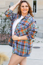 Load image into Gallery viewer, Orange Plus Size Plaid Print Buttoned Shirt