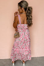 Cargar imagen en el visor de la galería, Pink Floral Lace Tied Strap Empire Waist Maxi Dress