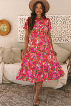 Load image into Gallery viewer, Rose Floral Short Sleeve Smocked Waist Maxi dress