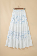 Cargar imagen en el visor de la galería, Sky Blue High Waist Tiny Floral Print Boho Maxi Skirt