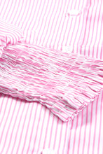 Cargar imagen en el visor de la galería, Pink Smocked Cuffed Striped Boyfriend Shirt with Pocket