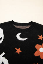 Load image into Gallery viewer, Black Halloween Mythical Night Pattern Drop Shoulder Sweater