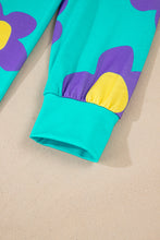 Cargar imagen en el visor de la galería, Sky Blue Floral Color Block Long Sleeve Loose Top