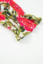 Cargar imagen en el visor de la galería, Red Floral Print Lace up V Neck Flounce Sleeve Blouse